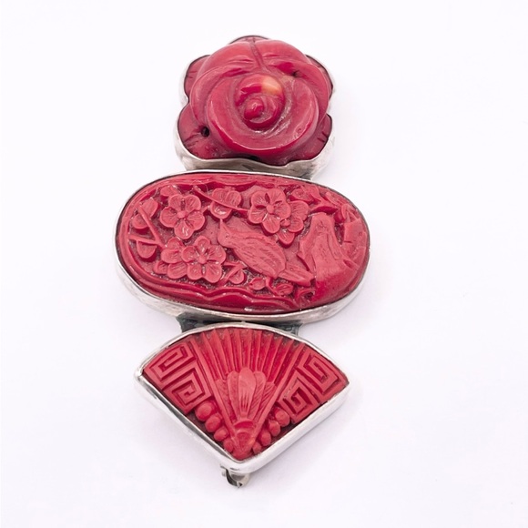 Large AKR Vintage Red Sterling Brooch/Pendant